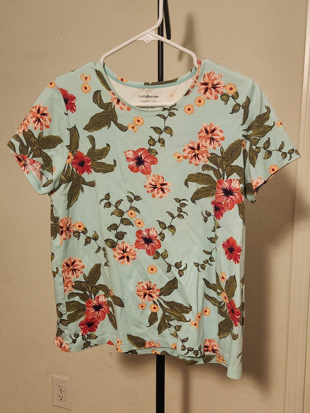 croft & barrow Mint Green Floral Short Sleeve Tee